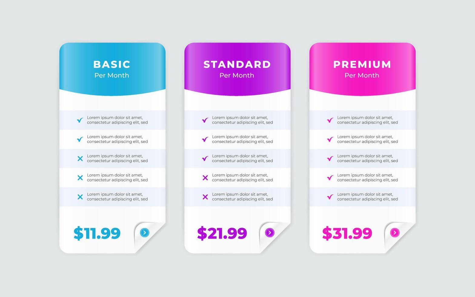 Vector modern pricing table design template