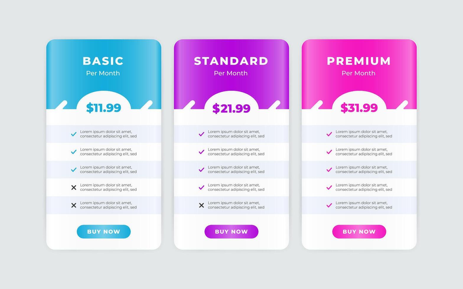 Vector modern pricing table design template