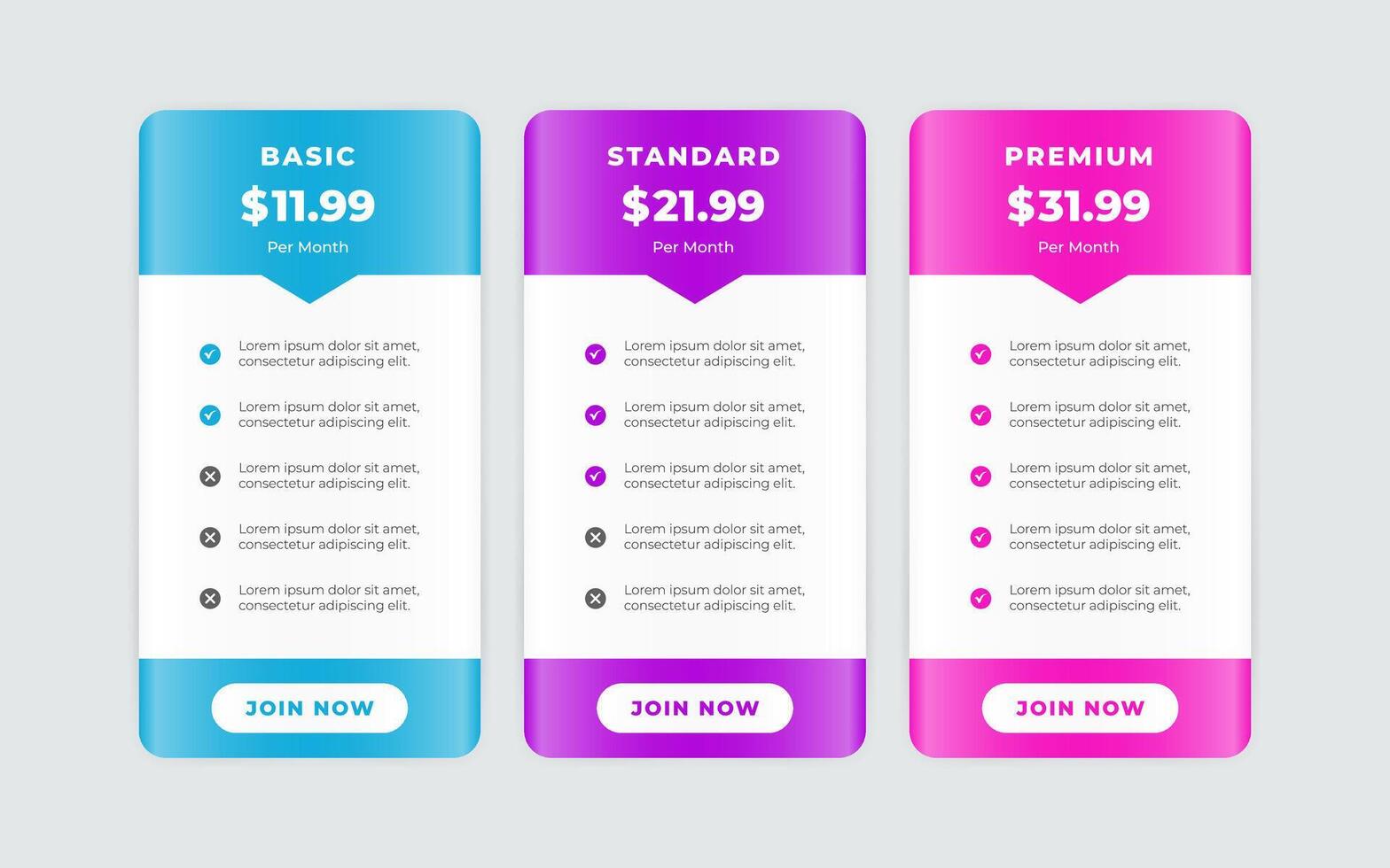 Vector modern pricing table design template