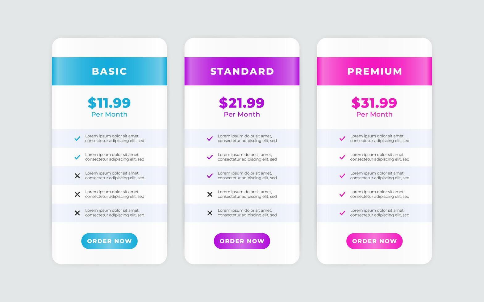 Vector modern pricing table design template