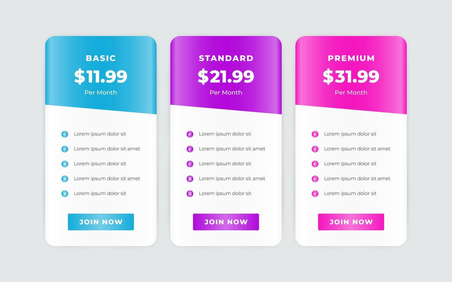 Vector modern pricing table design template