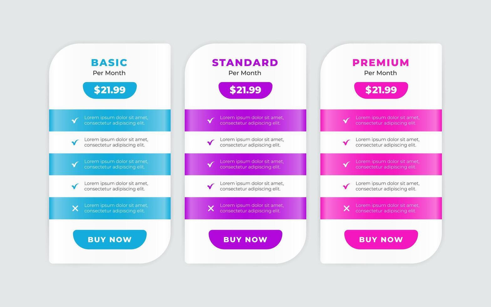 Vector modern pricing table design template