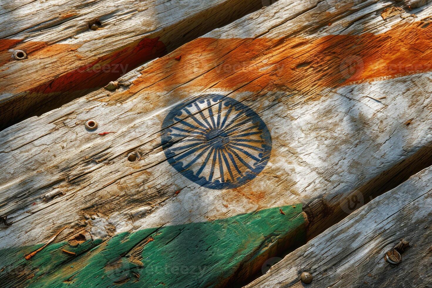 AI generated Indian flag on wood texture background photo