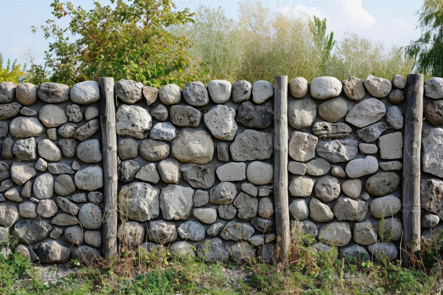 AI generated Fence stone panels. Artificial concrete panels imitating natural stone. photo