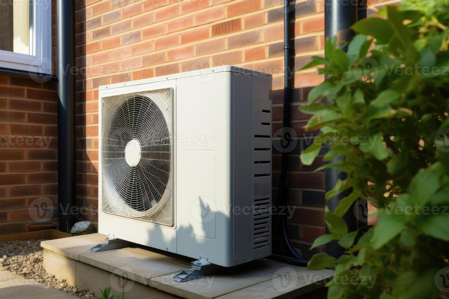 AI generated Air source heat pump installed in residential building. photo