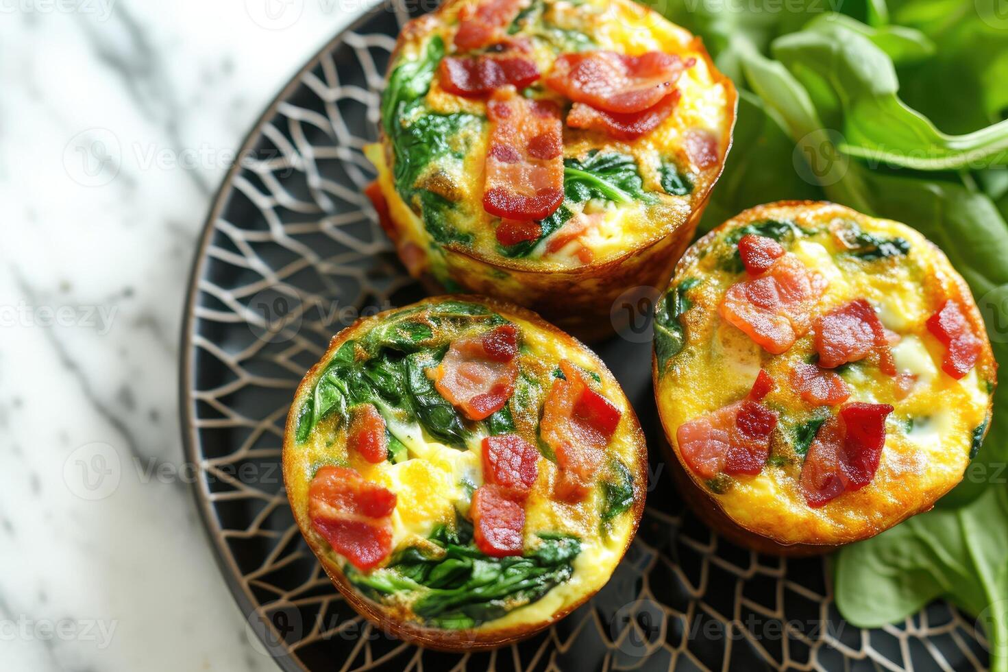 AI generated Healthy spinach and bacon low carb egg muffin. photo