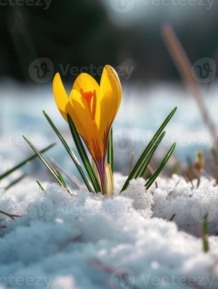 AI generated Crocus in the snow photo