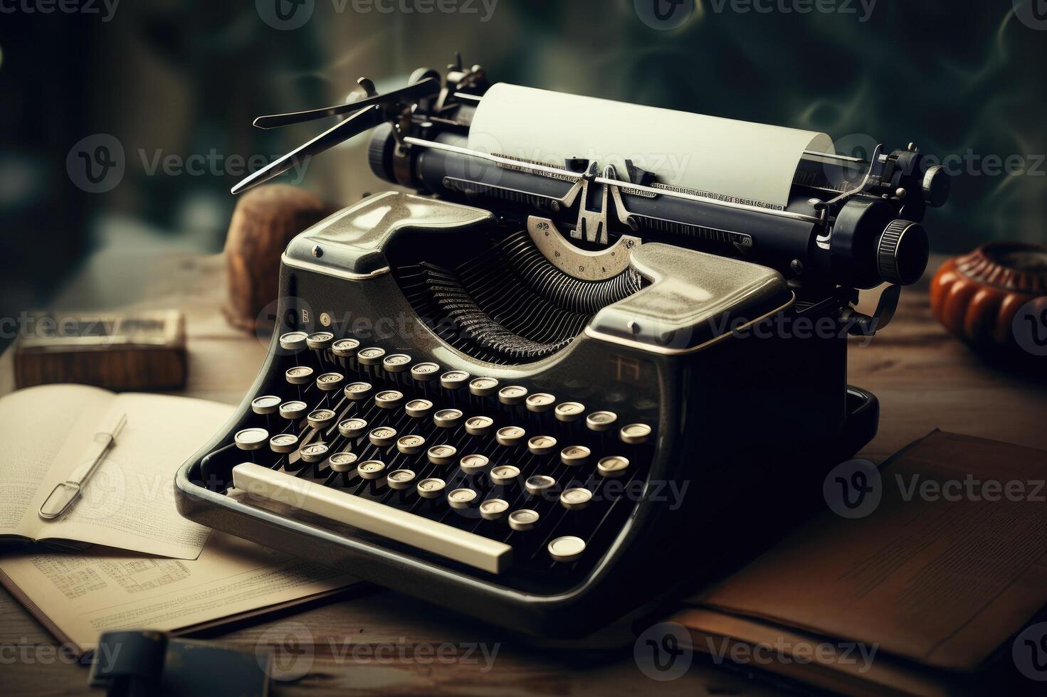 AI generated Old typewriter with white paper photo