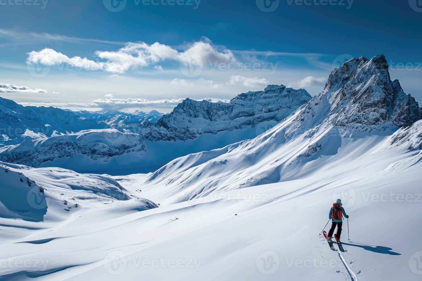 ai generado esquí turismo en alpino paisaje foto