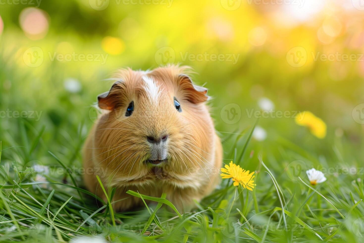AI generated A cute guinea pig enjoying a sunny day. photo