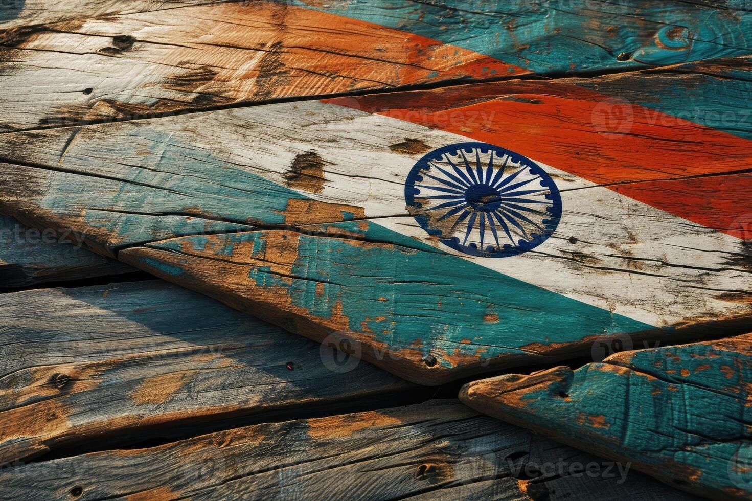 AI generated Indian flag on wood texture background photo