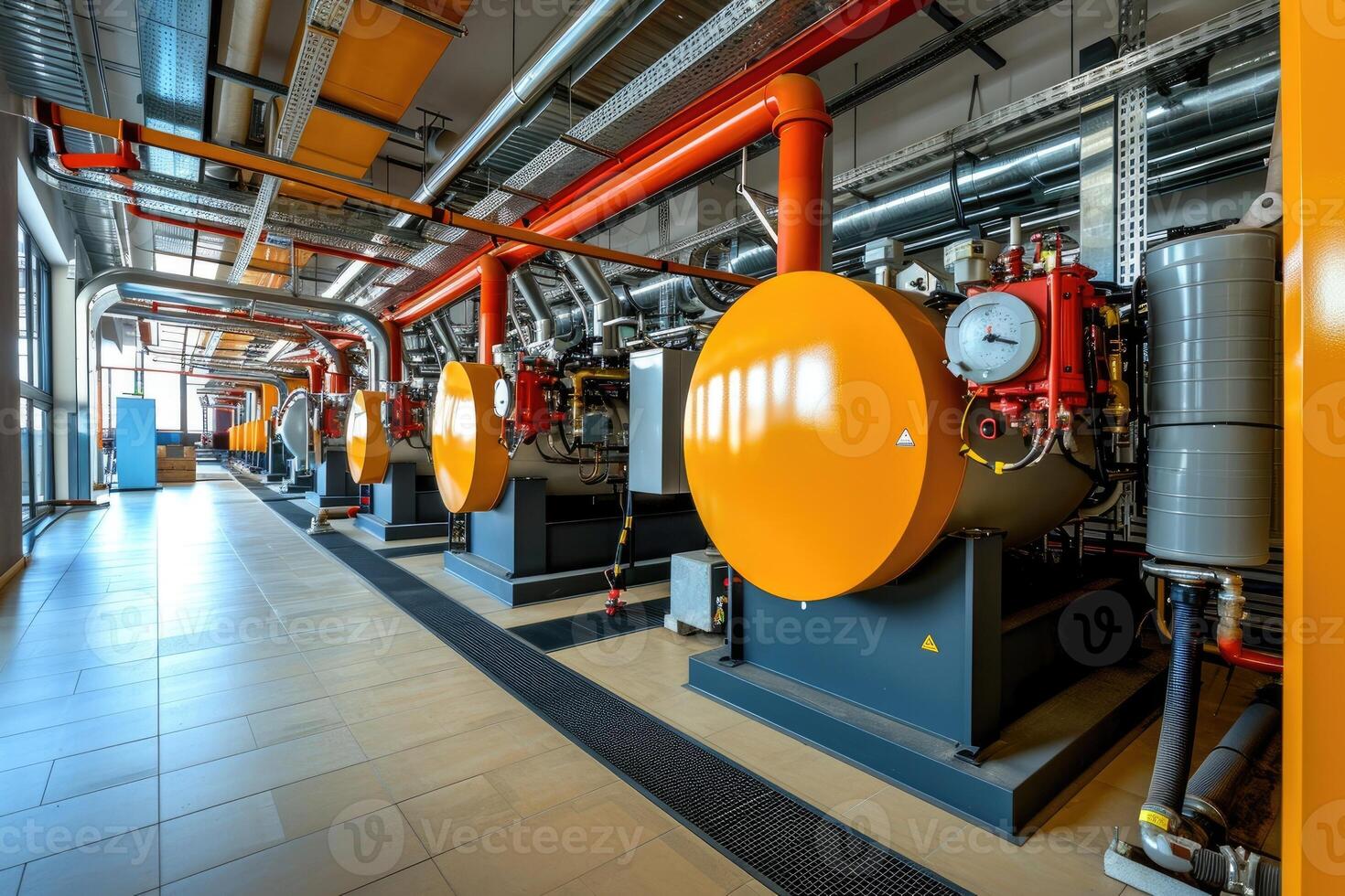 AI generated Modern boiler room with gas boilers, industrial heating. photo