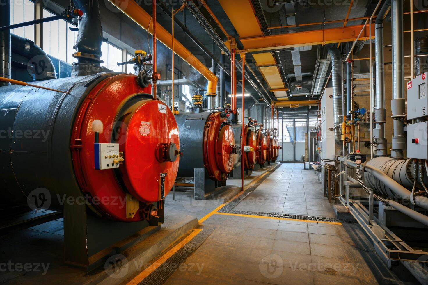 AI generated Modern boiler room with gas boilers, industrial heating. photo