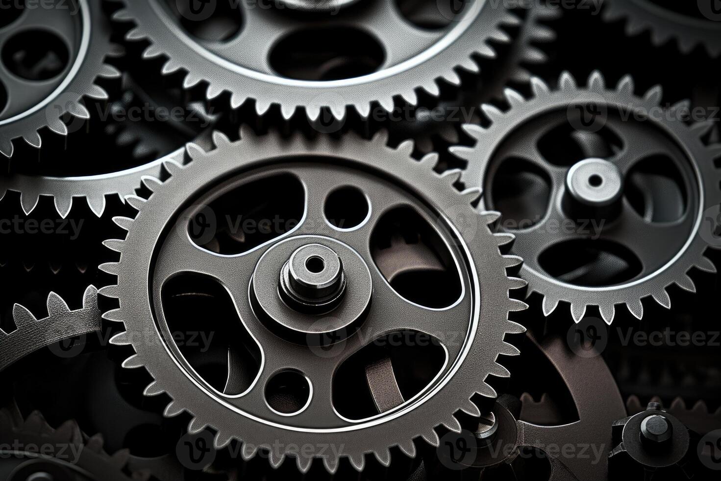 AI generated Retro black and white background of industrial cogs or gears with movement photo