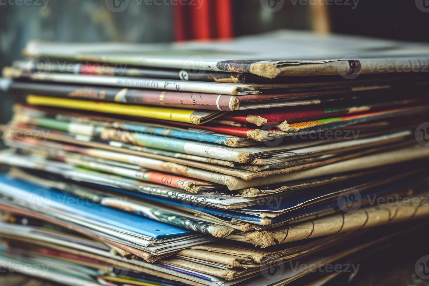 AI generated Stack of magazines on table photo