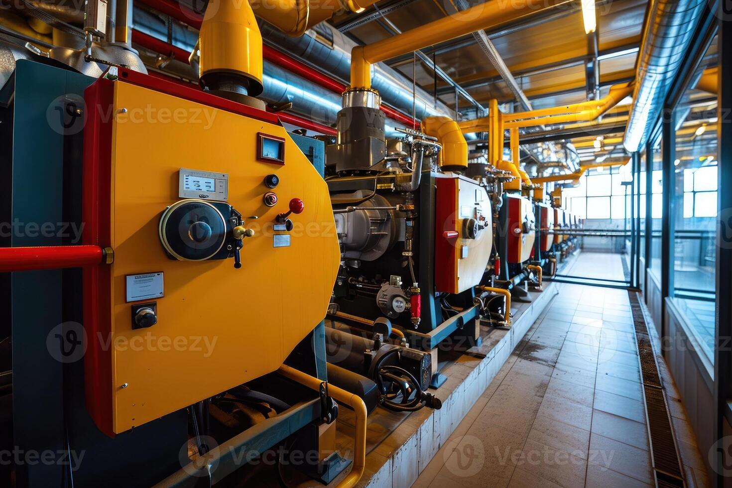 AI generated Modern boiler room with gas boilers, industrial heating. photo