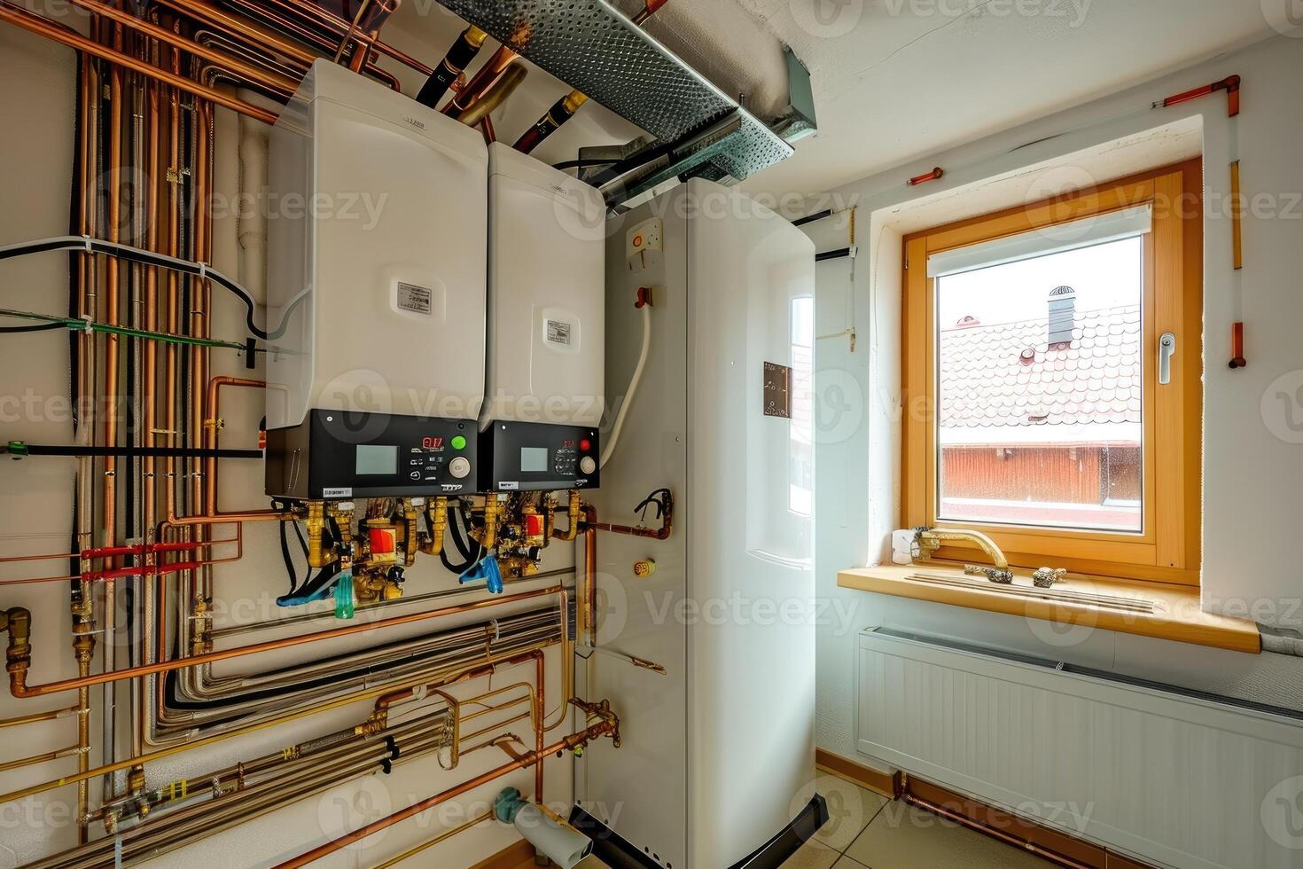 AI generated Heating system and gas boiler in the house photo