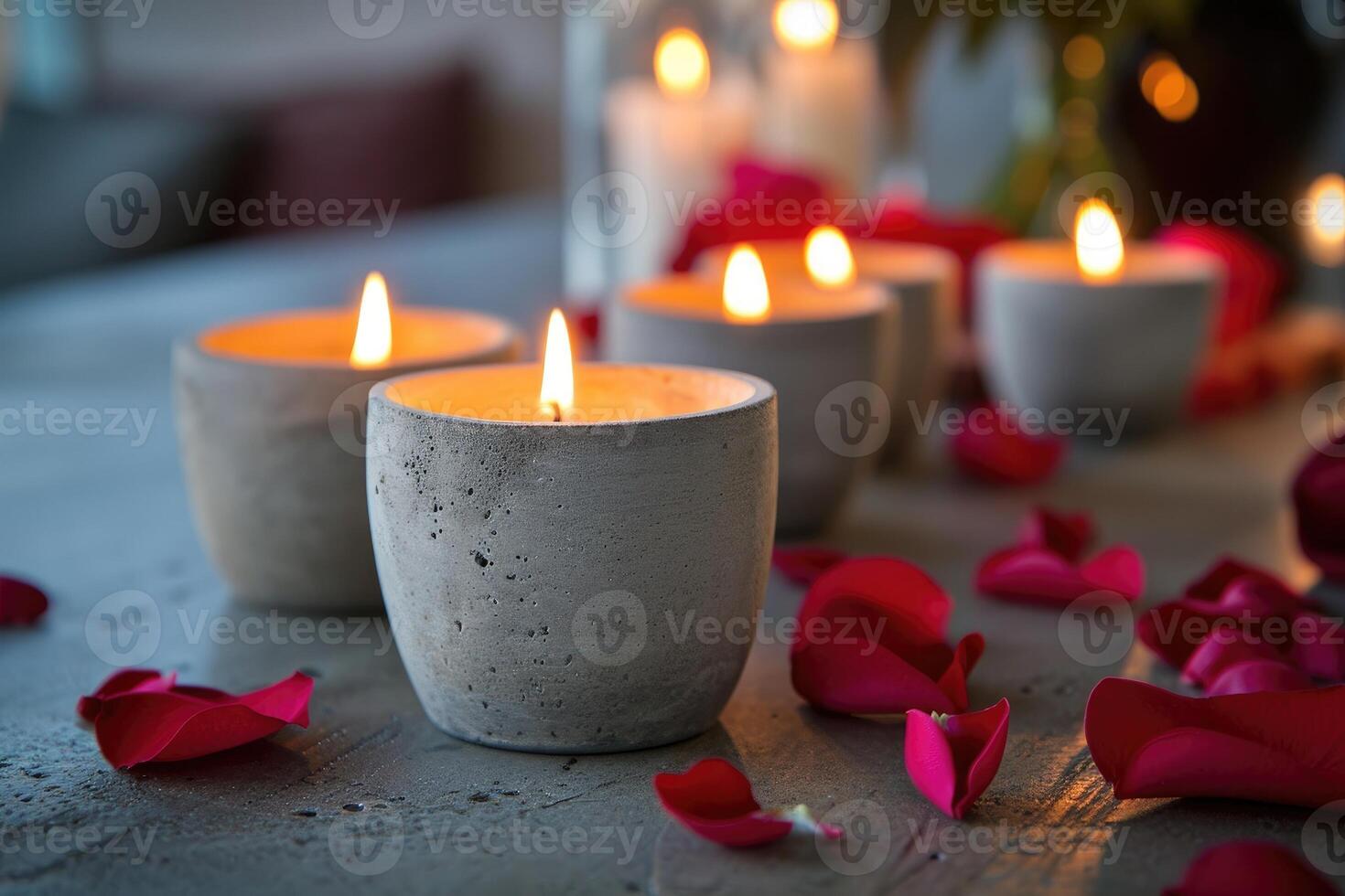 AI generated Concrete tealight candle holder for valentines day. photo