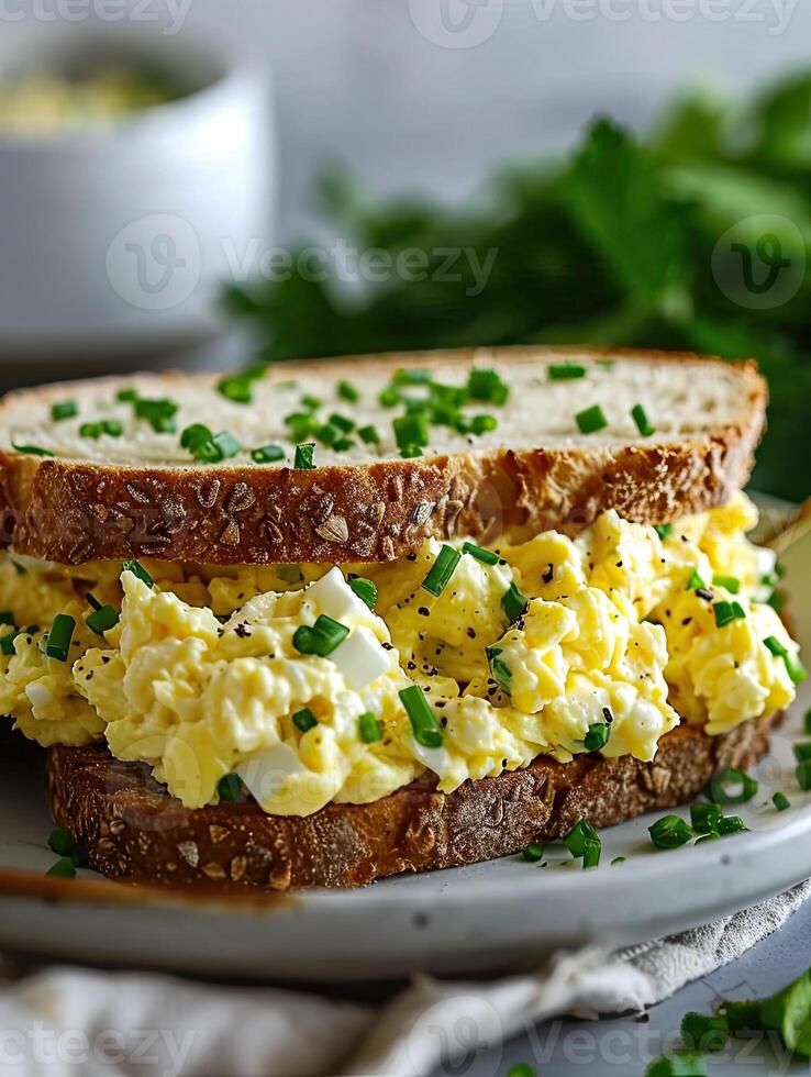 AI generated Delicious egg salad sandwich. photo