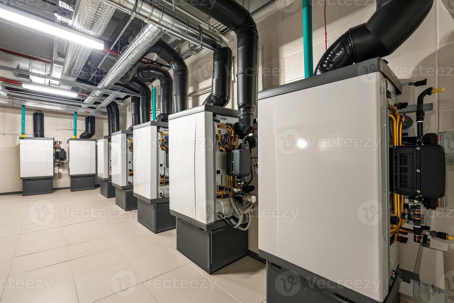 AI generated Modern boiler room with gas boilers, industrial heating. photo