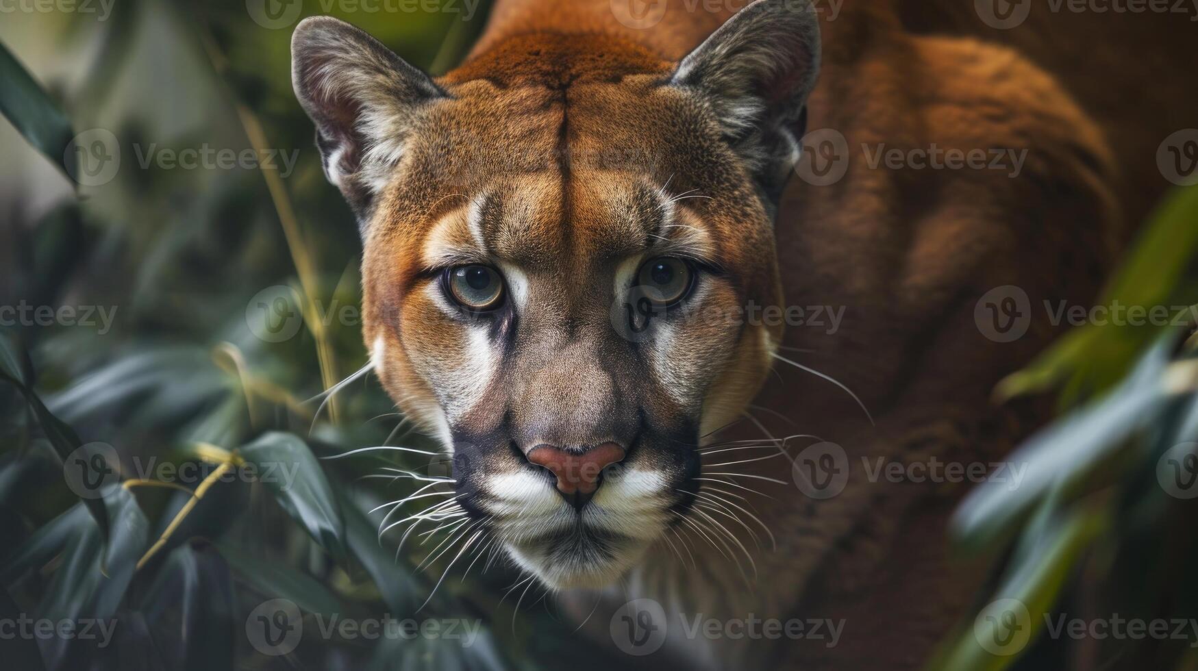 AI generated Portrait of Puma in forest. American cougar or mountain lion. photo