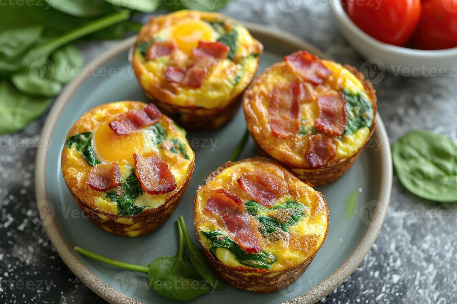 AI generated Healthy spinach and bacon low carb egg muffin. photo