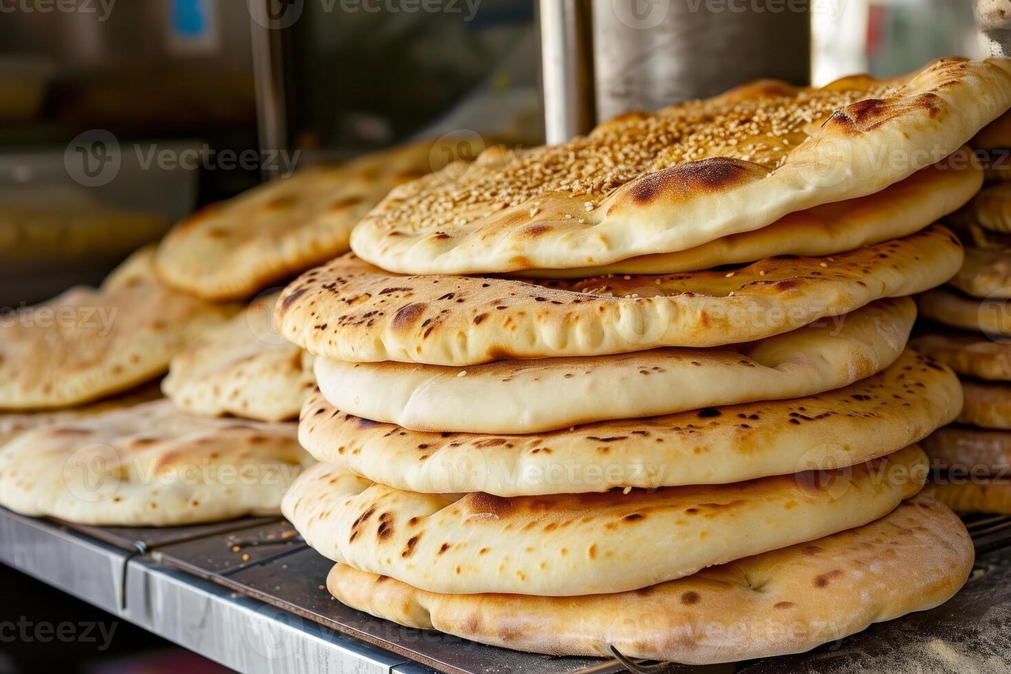 AI generated A traditional bakery offering fresh pita bread. photo