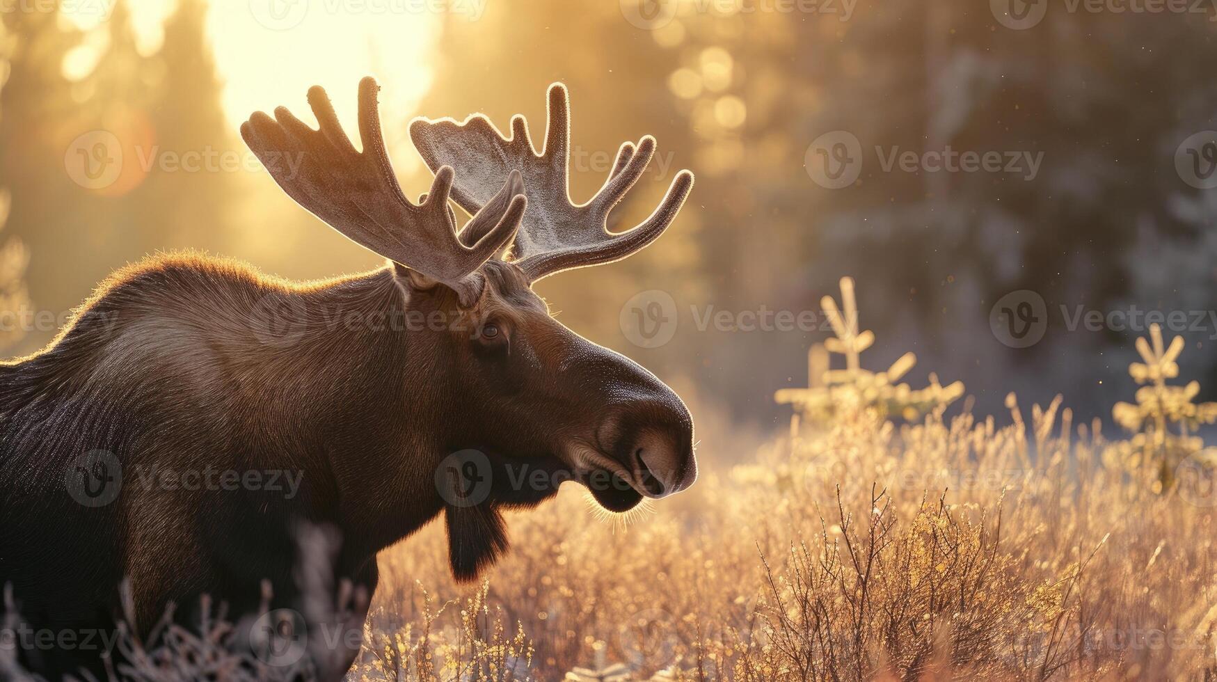 AI generated Moose in a snowy forest in winter. photo