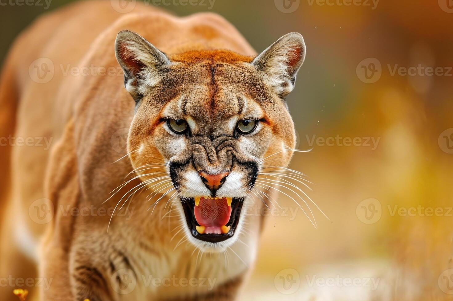 AI generated Angry cougar or mountain lion hunts its prey photo