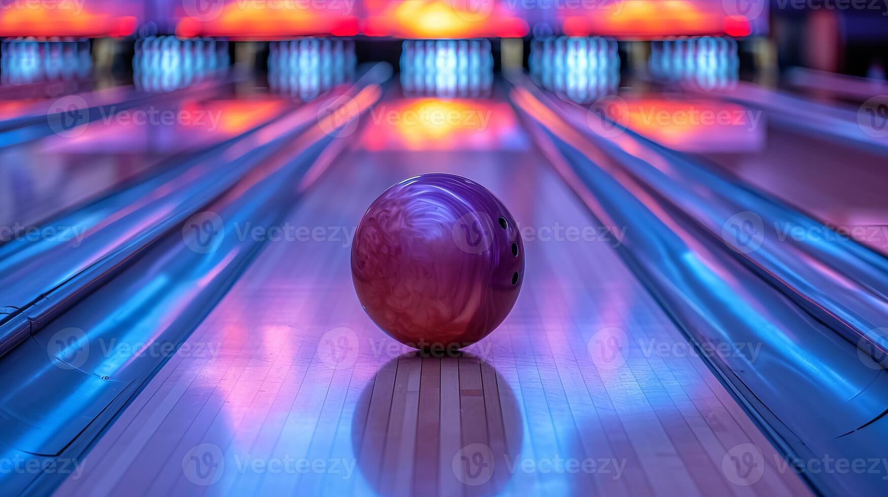 AI generated Bowling strike, ball crashing into pins, intense sport competition or tournament concept. photo