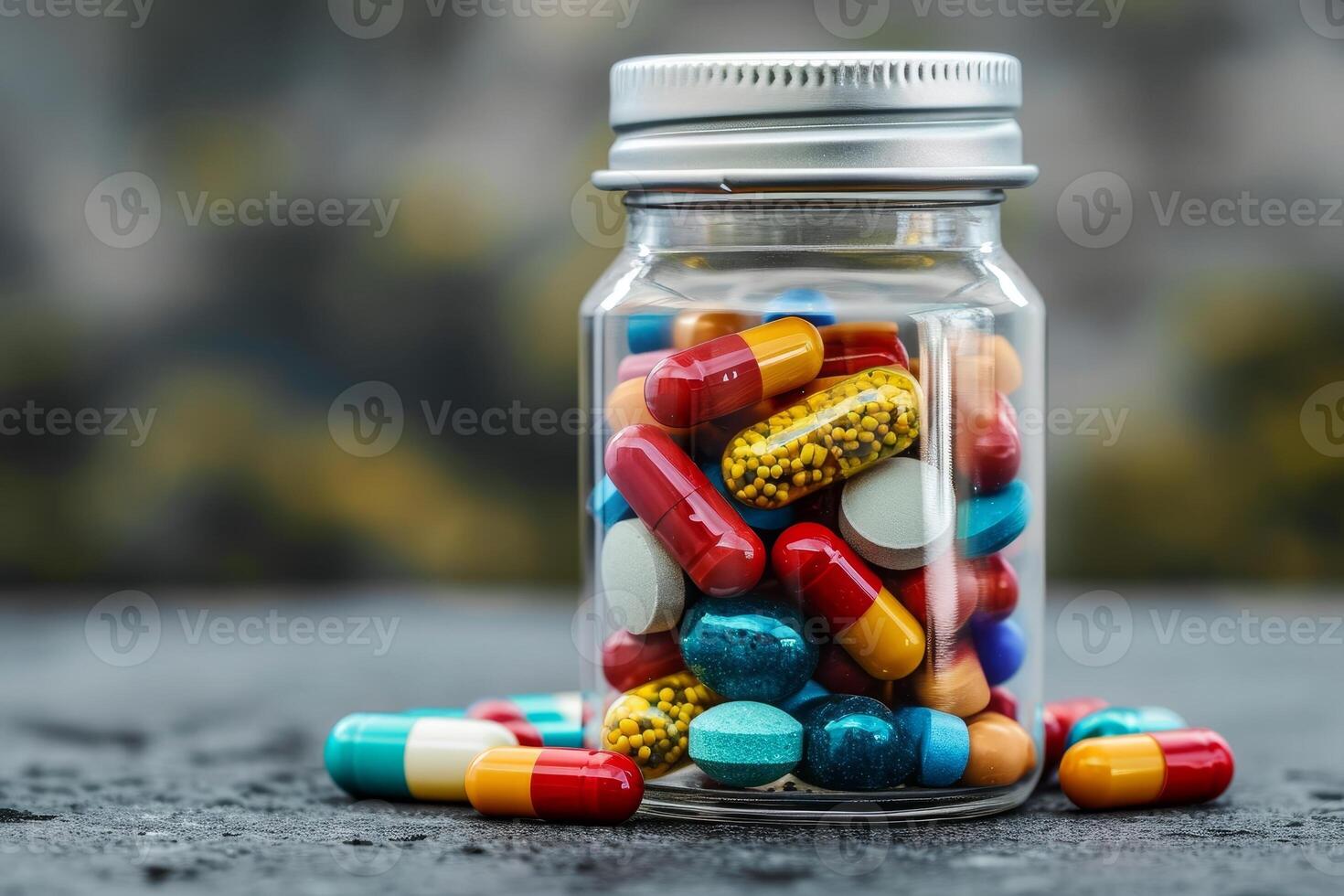 ai generado botella de diferente cápsula tableta píldora. medicamento y farmacología. foto
