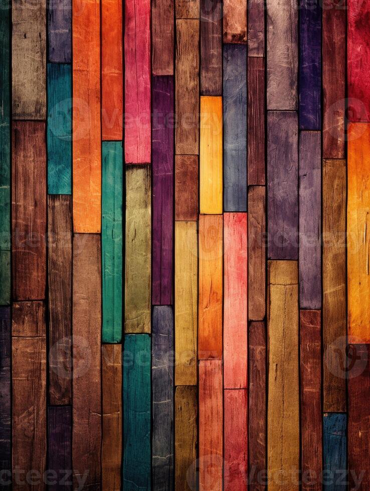 AI generated Multicolored wood background. Vintage wallpaper pattern photo