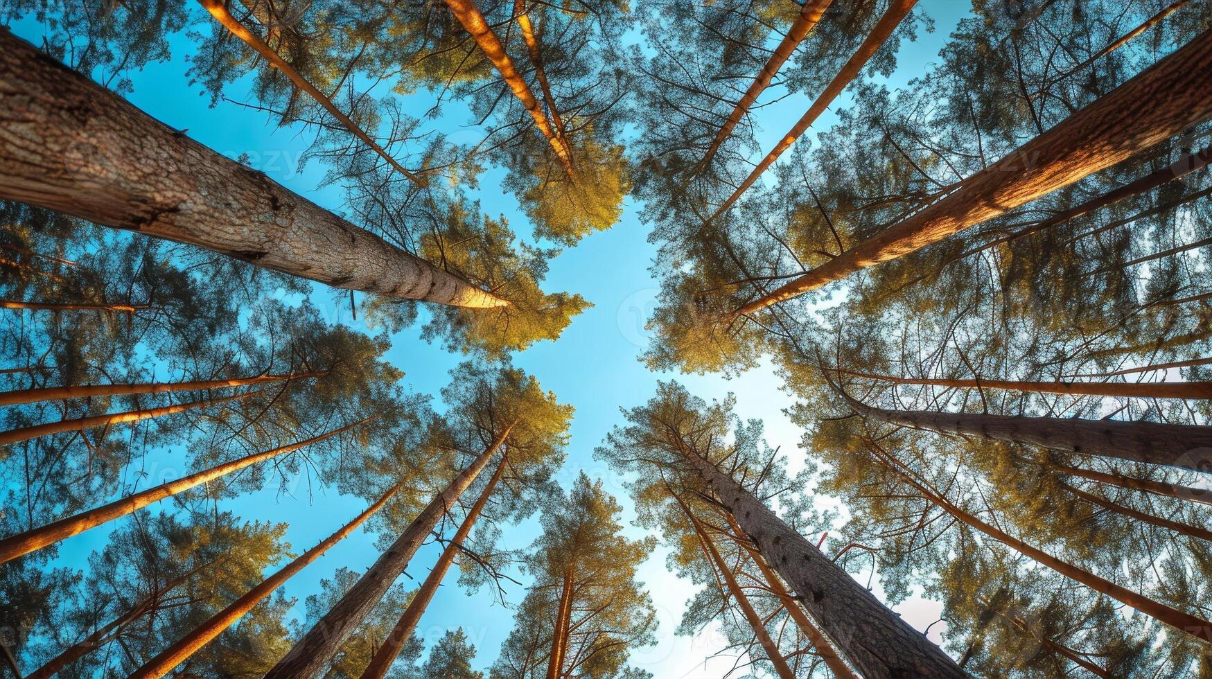 AI generated Tall trees against the sky, pine forest photo