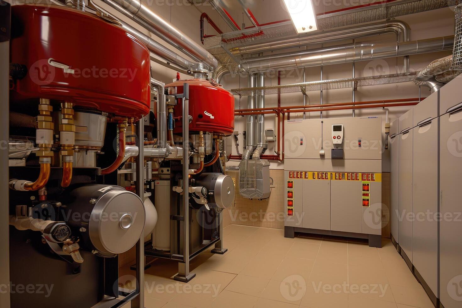 AI generated Modern boiler room with gas boilers, industrial heating. photo