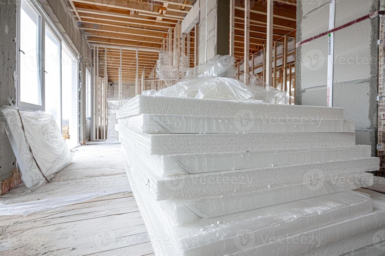 AI generated Sheets of expanded polystyrene for house thermal insulation during constructions photo