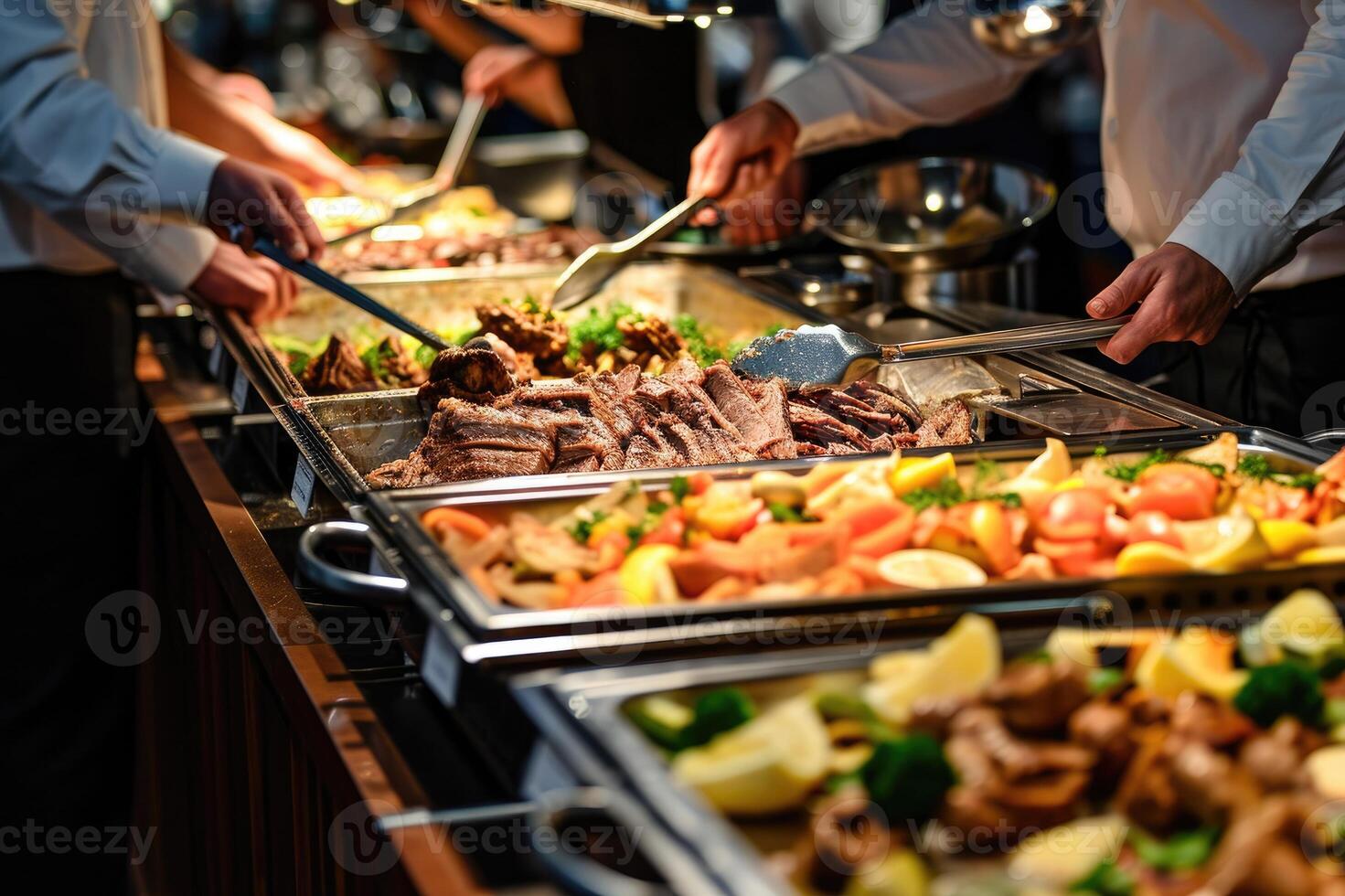 AI generated Catering buffet food indoor in restaurant with grilled meat. photo