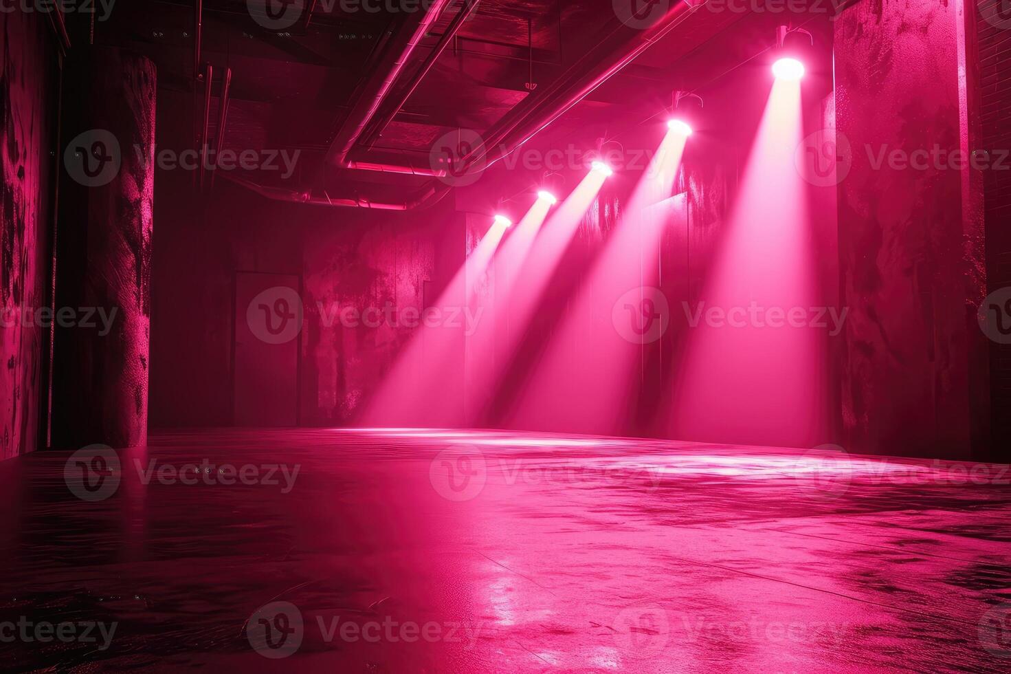 AI generated Empty dark red scene background, neon light and spotlights. photo