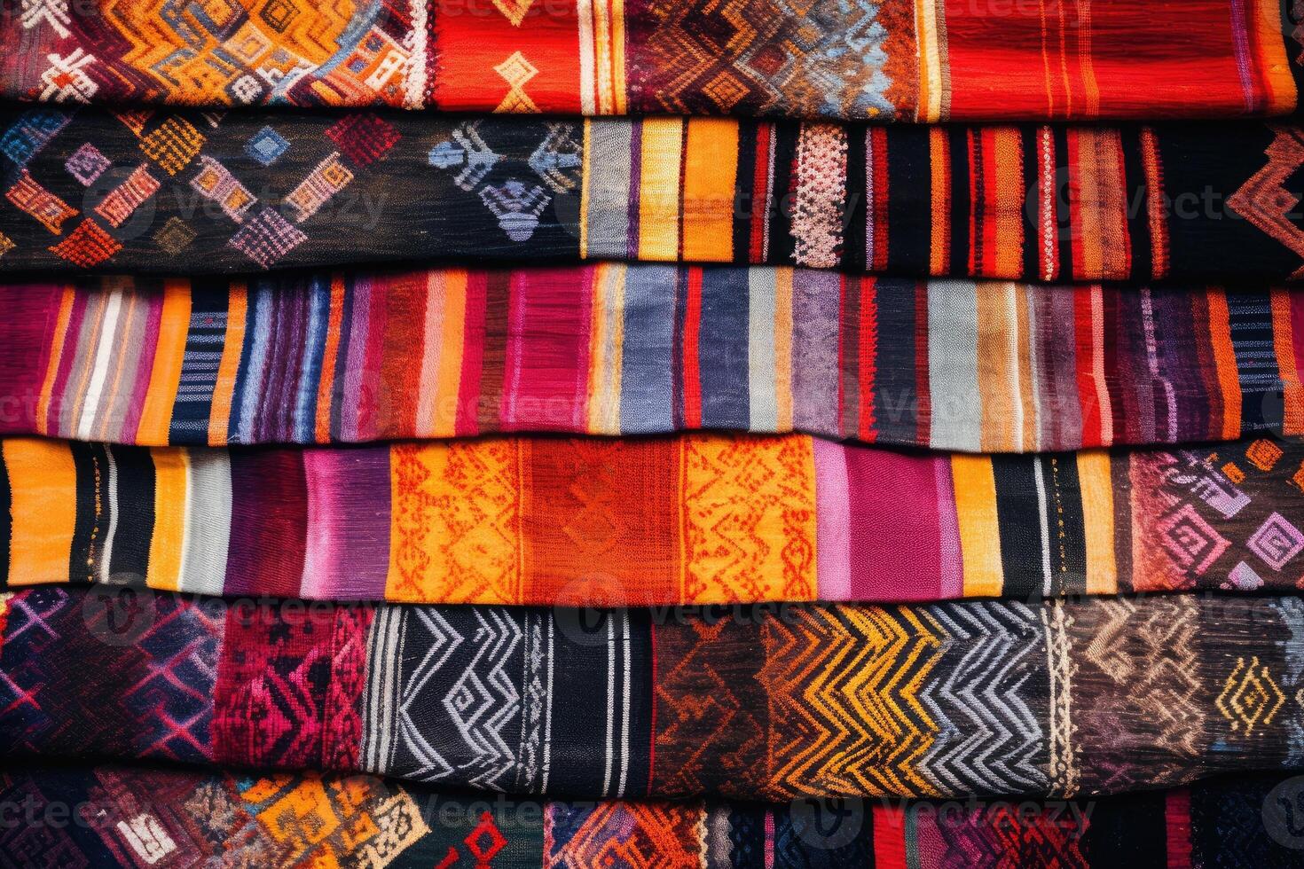 AI generated Ancient Inca textile, showcasing the intricate patterns and vibrant colors. Textile from Mexico photo