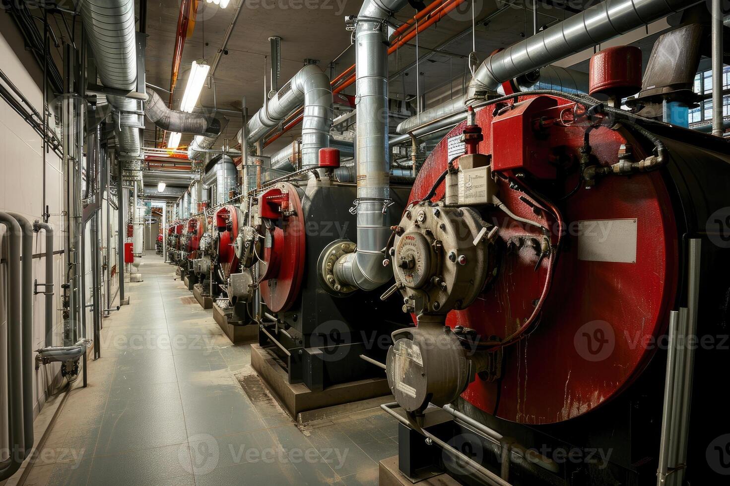 AI generated Modern boiler room with gas boilers, industrial heating. photo