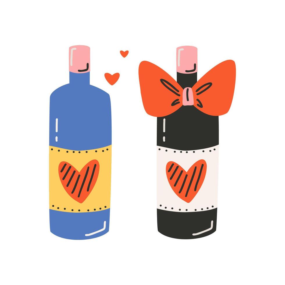 conjunto de elementos para S t. San Valentín día, vino con arco, etiqueta con corazón. símbolo de amar, romance. vector