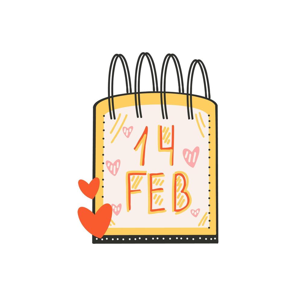Calendar with text February 14. Symbol of love, romance. Design for Valentine's Day. vector