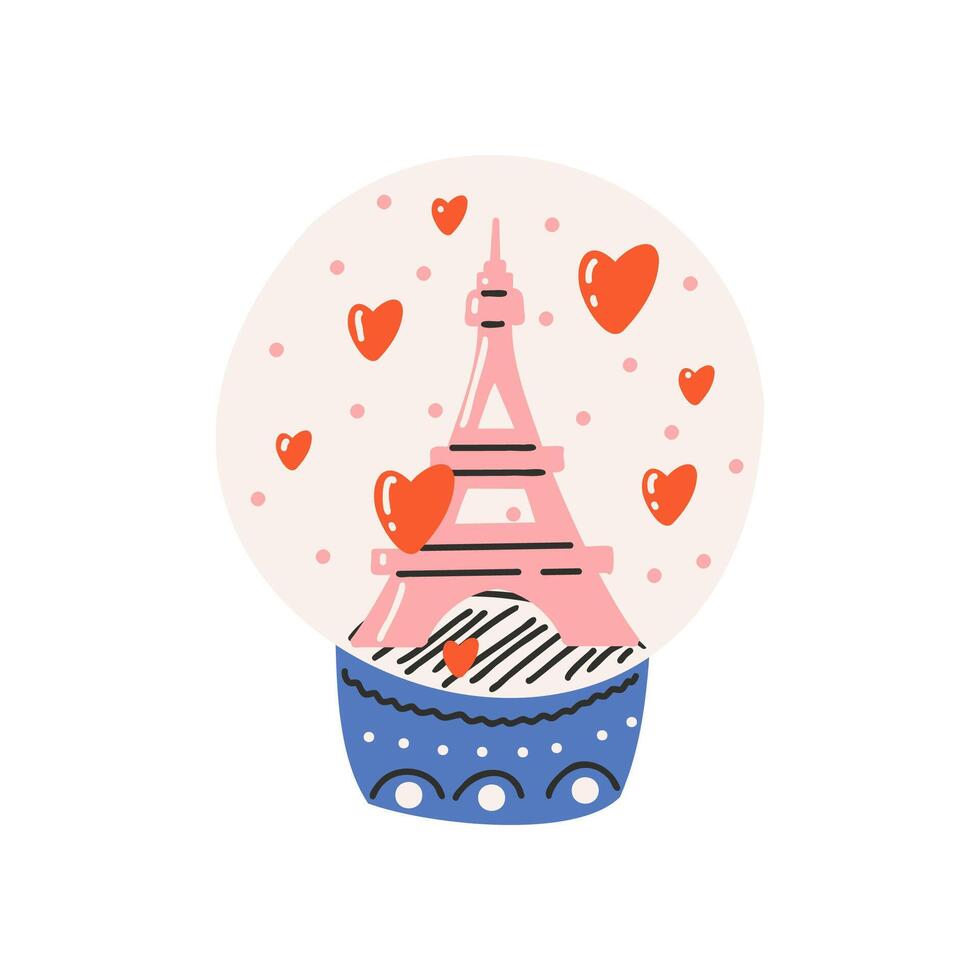 Glass layer with eiffel tower and hearts. Symbol of love, romance. Design for Valentine's Day. vector