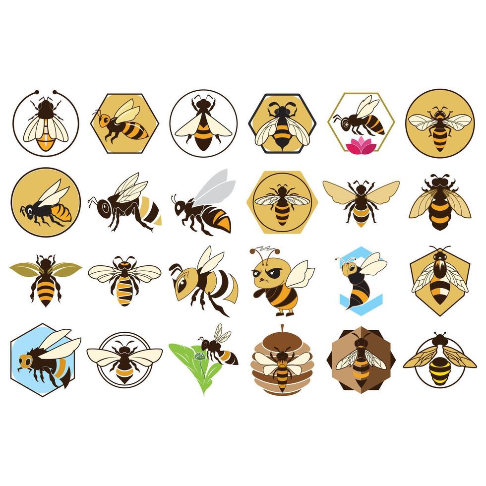Icon set animal bee logo vector