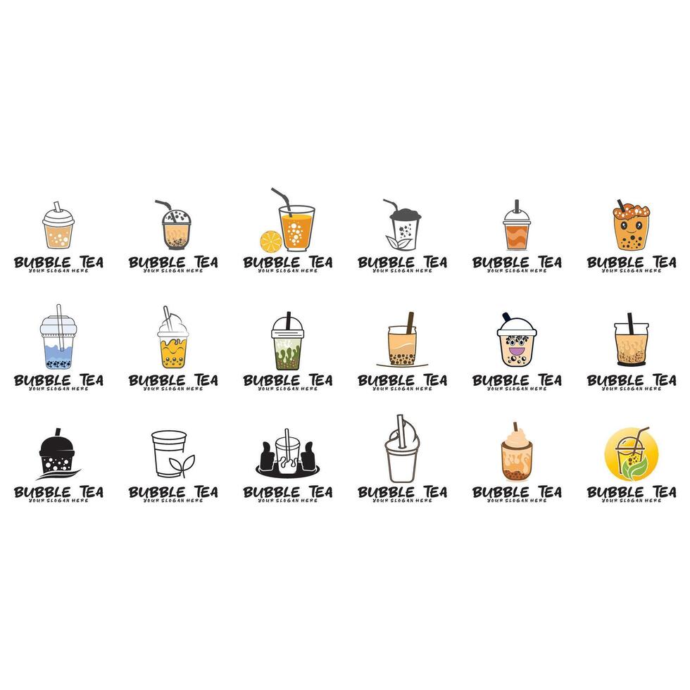 collection of bubble tea logos vector