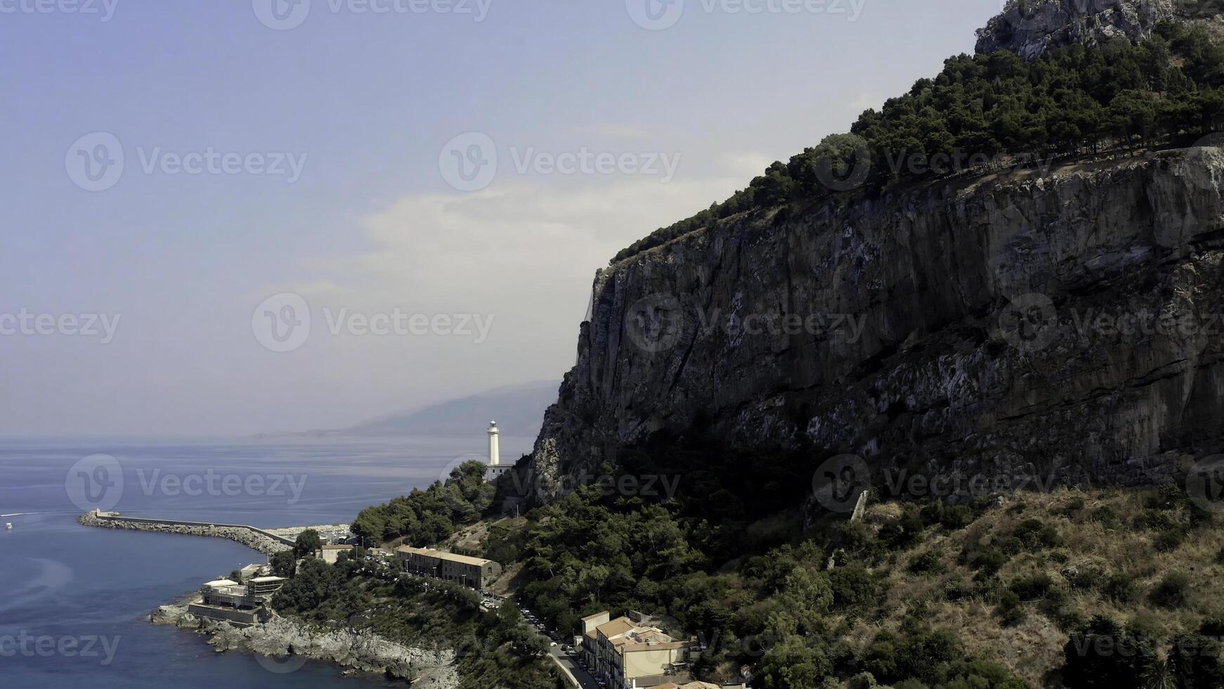 Beautiful city on top of a mountain in province. Action. View of the valley. Top view of the ancient European city at the cliff photo