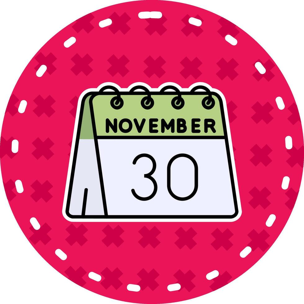 30 de noviembre línea lleno pegatina icono vector