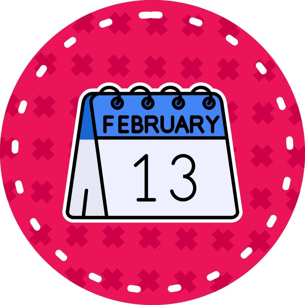 13 de febrero línea lleno pegatina icono vector