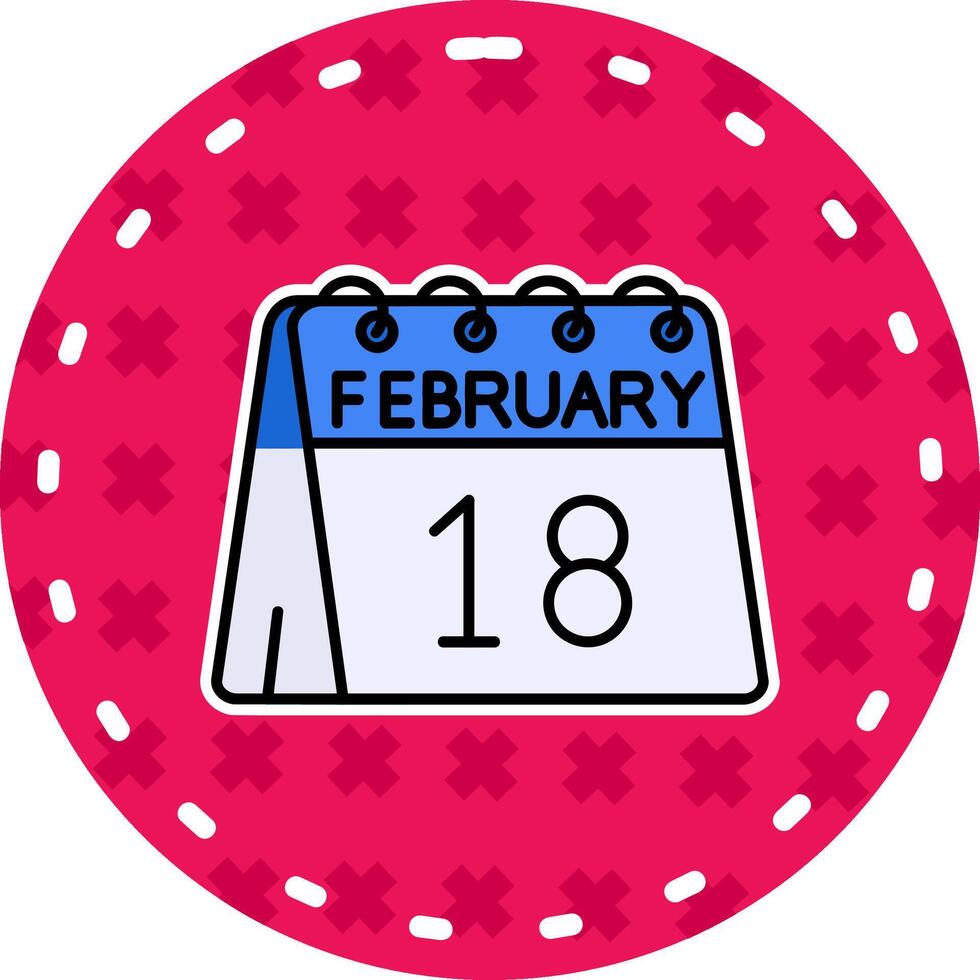 18 de febrero línea lleno pegatina icono vector