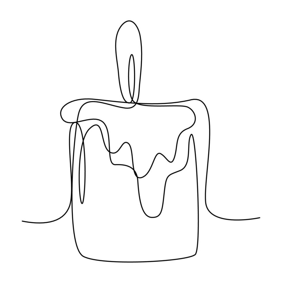Single one line drawing of candle.  Continuous linear hand drawn candle. Editable stroke. vector