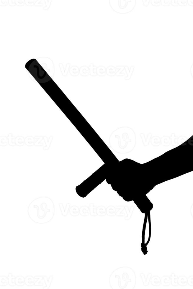 a black and white silhouette of bare hand with rubber police baton isolated on white background photo